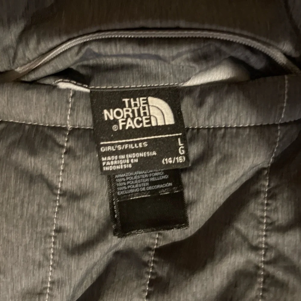 The North Face Gray Quilted Jacket with Light Blue Sherpa Lining